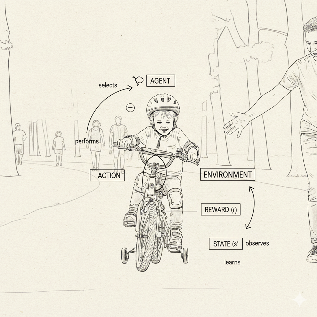 Child learning to ride bike